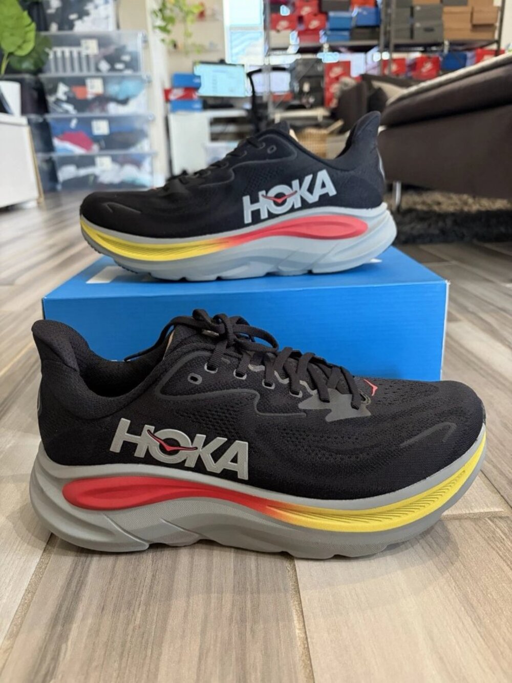 Men's Hoka One One Clifton 10 Running Shoes - Black Galactic Grey 1162030-BKGL